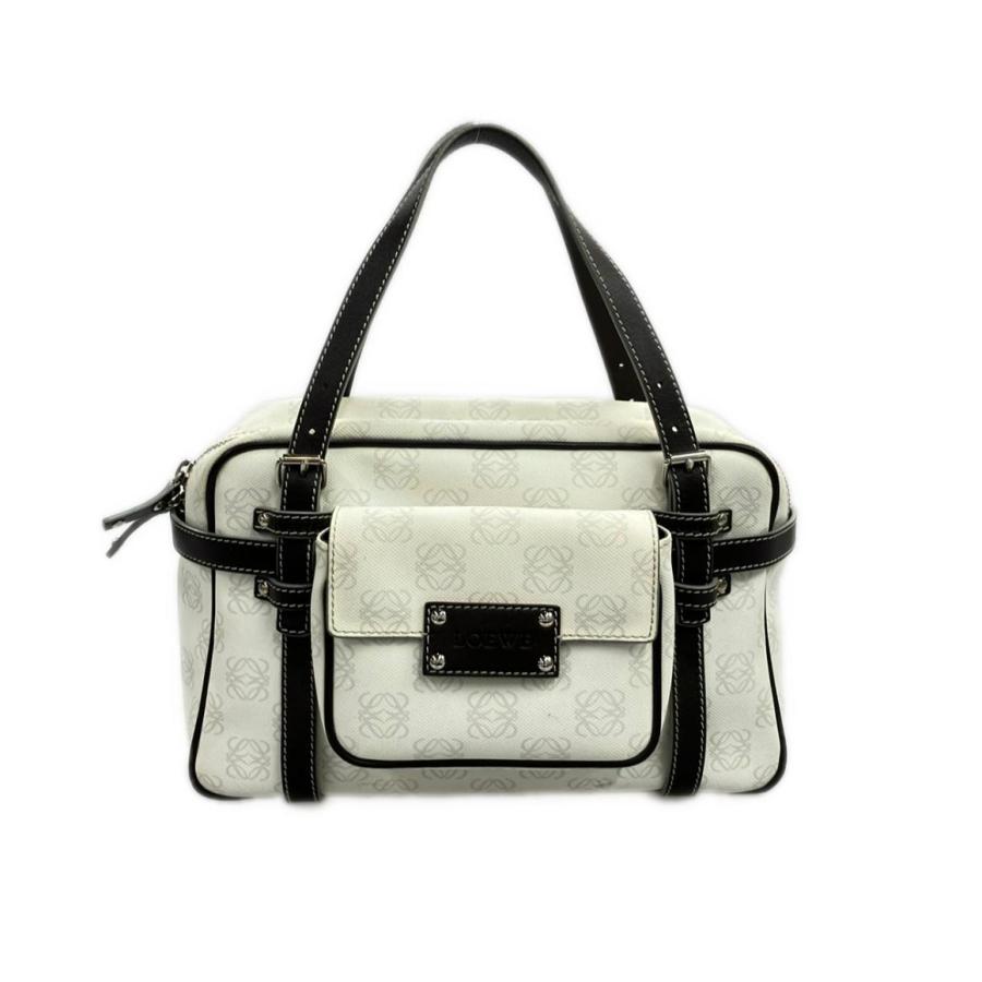 【訳あり】LOEWE ロエベ スタッズ アナグラム ハンドバッグ レザー 白 訳あり】LOEWE ロエベ スタッズ アナグラム ハンドバッグ レザー 白