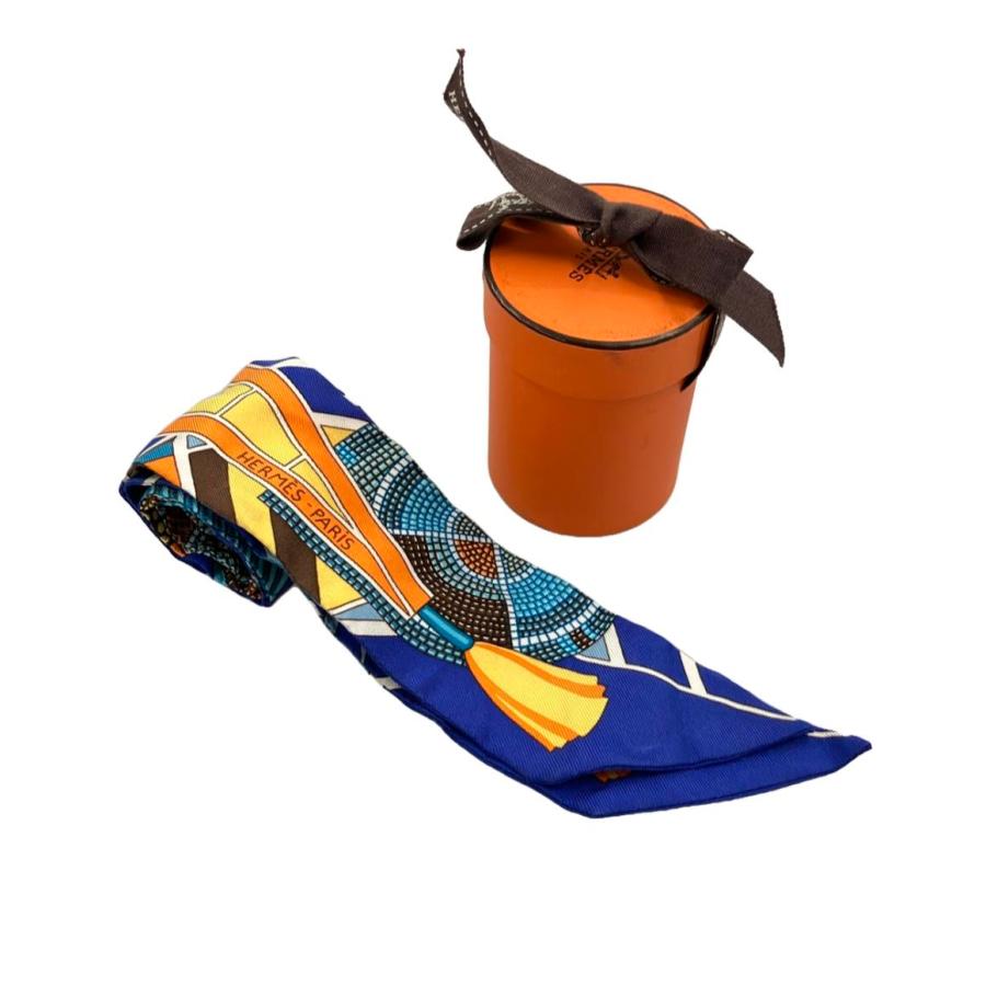 新品】エルメス ツイリー 草原のインディアンアート オレンジ