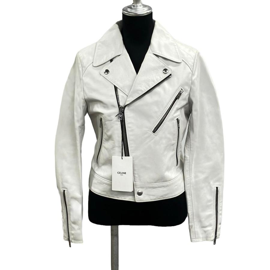 セリーヌ カーフスキン レザー ダブルライダースジャケット レディース