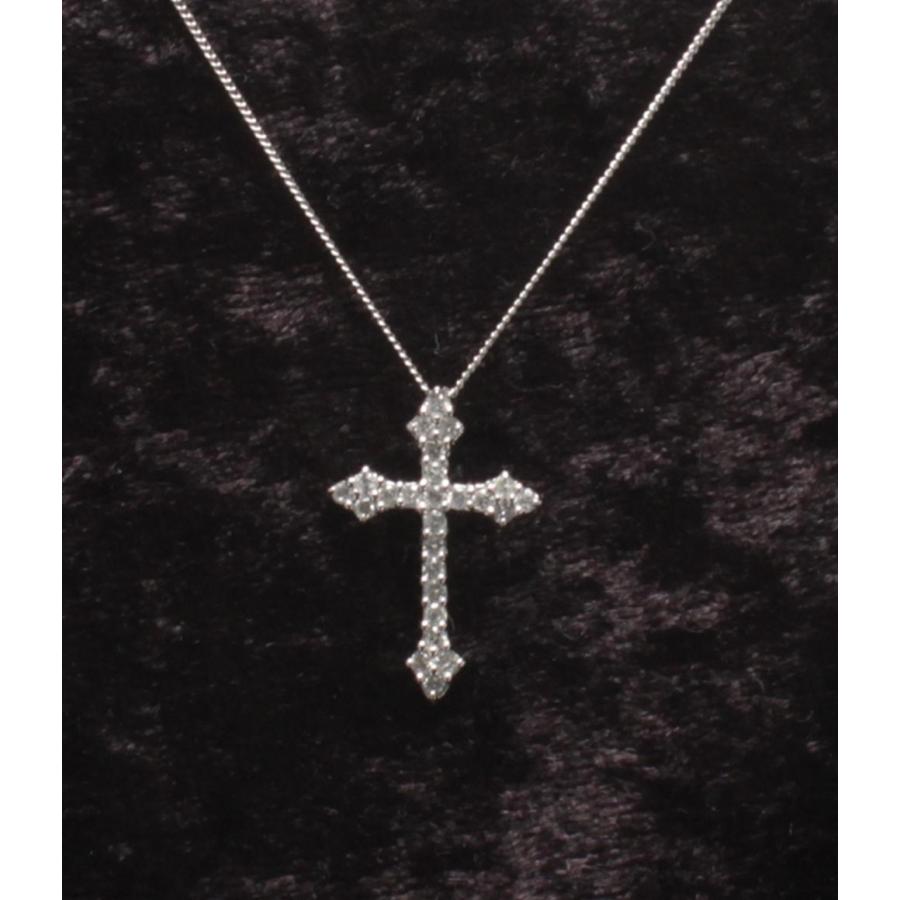 美品 Pt900 Pt850 ネックレス ダイヤ 0.50ct クロス レディース 中古  
