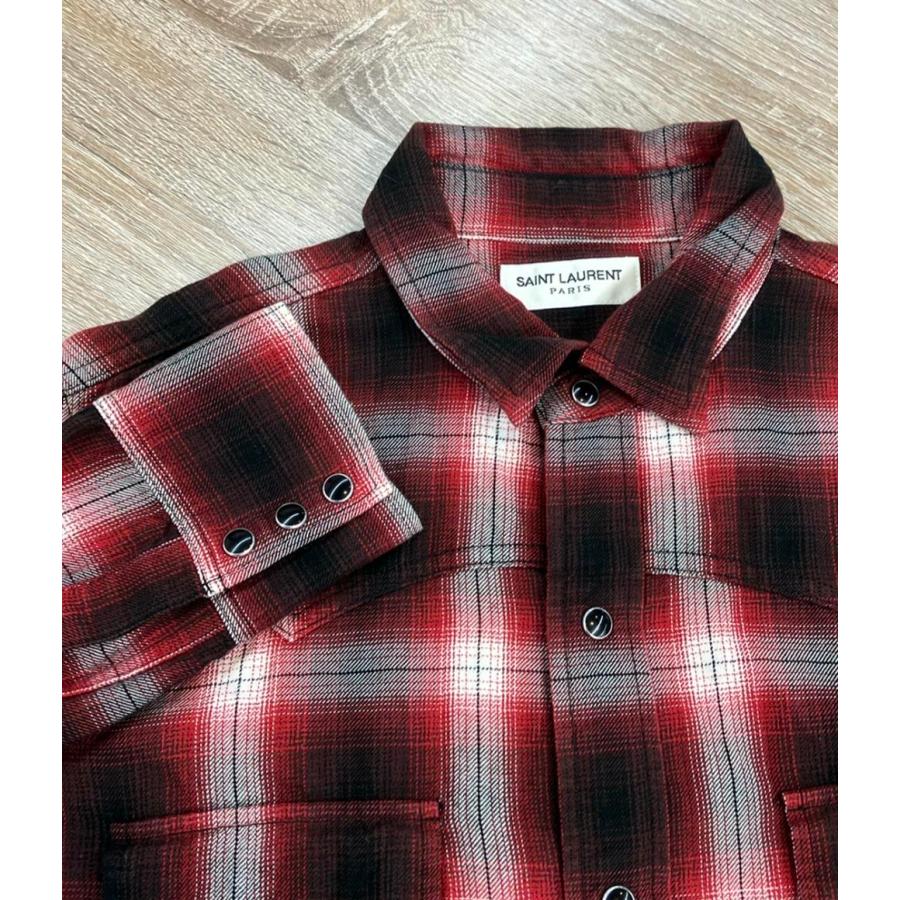サンローラン 15AW レギュラーカラーチェックシャツ 398063 メンズ