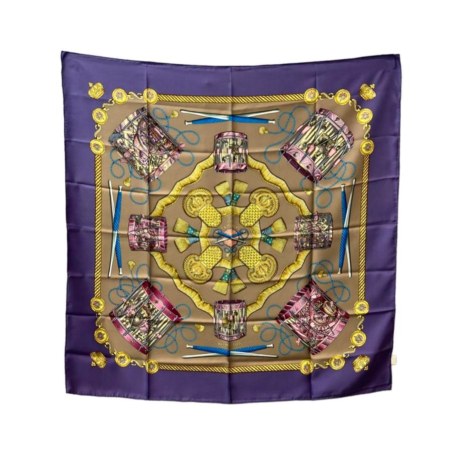 美品 エルメス スカーフ カレ90 シルク100% タンブールの太鼓
