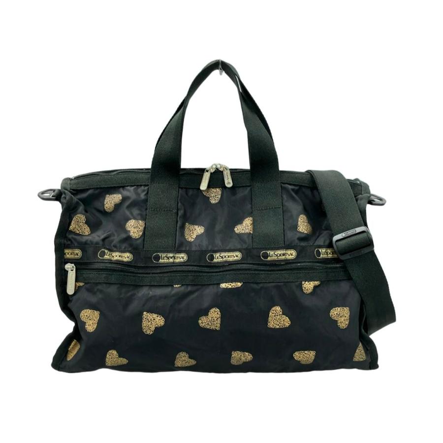 ★超美品★LeSportsac ブラック ボストンバッグ★ハート柄★ レスポートサック ハート総柄ナイロンボストンバッグ レディース