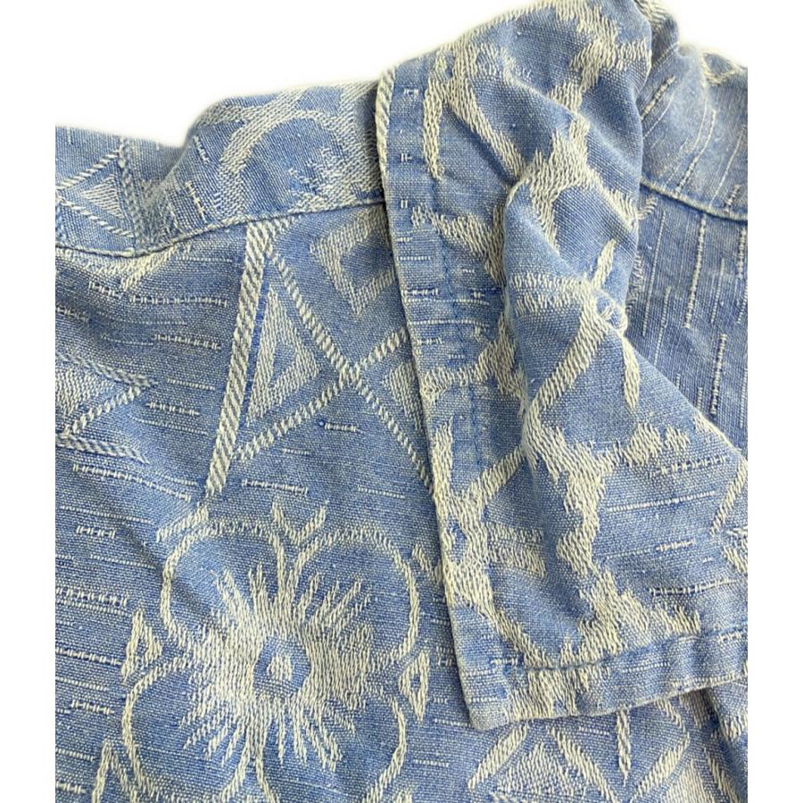 60805 CARIBBEAN JOE シルク100％半袖柄シャツ青ほかM