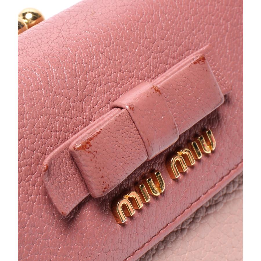 【激レア 美品】ミュウミュウ　折財布　三つ折り　リボン　がま口　ピンクベージュ系 miu MiuMiu ミュウミュウ 三つ折り財布 マテラッセ MATELASSE