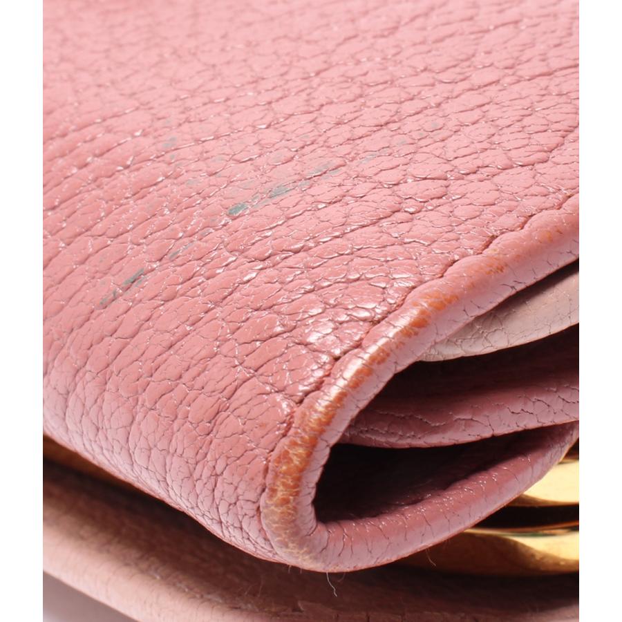 【激レア 美品】ミュウミュウ　折財布　三つ折り　リボン　がま口　ピンクベージュ系 yamamoto7887_17356-00