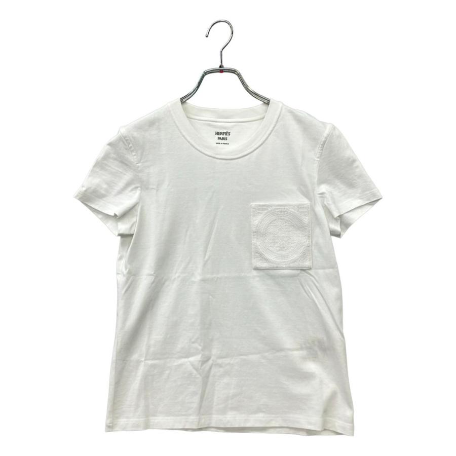 美品 エルメス 半袖 刺繍入りポケットTシャツ レディース SIZE 34 (S