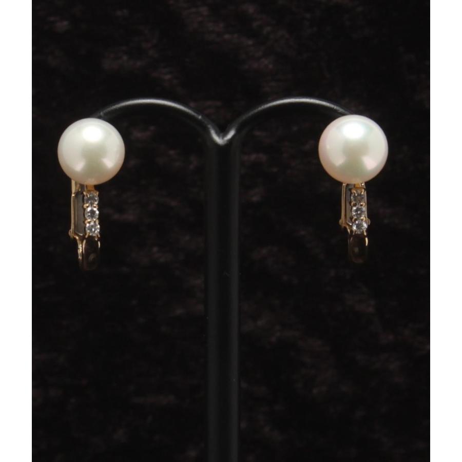 美品 イヤリング K18 パール 7.3mm ダイヤ 0.042ct レディース