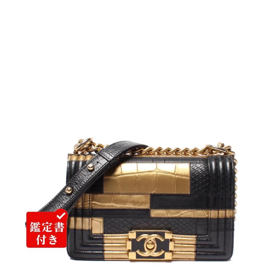 美品 シャネル チェーンショルダーバッグ ゴールド金具 クロコ型押し 