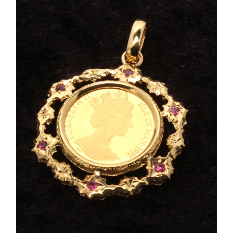 美品 ペンダントトップ K18 ルビー0.15ct エンゼル マン島