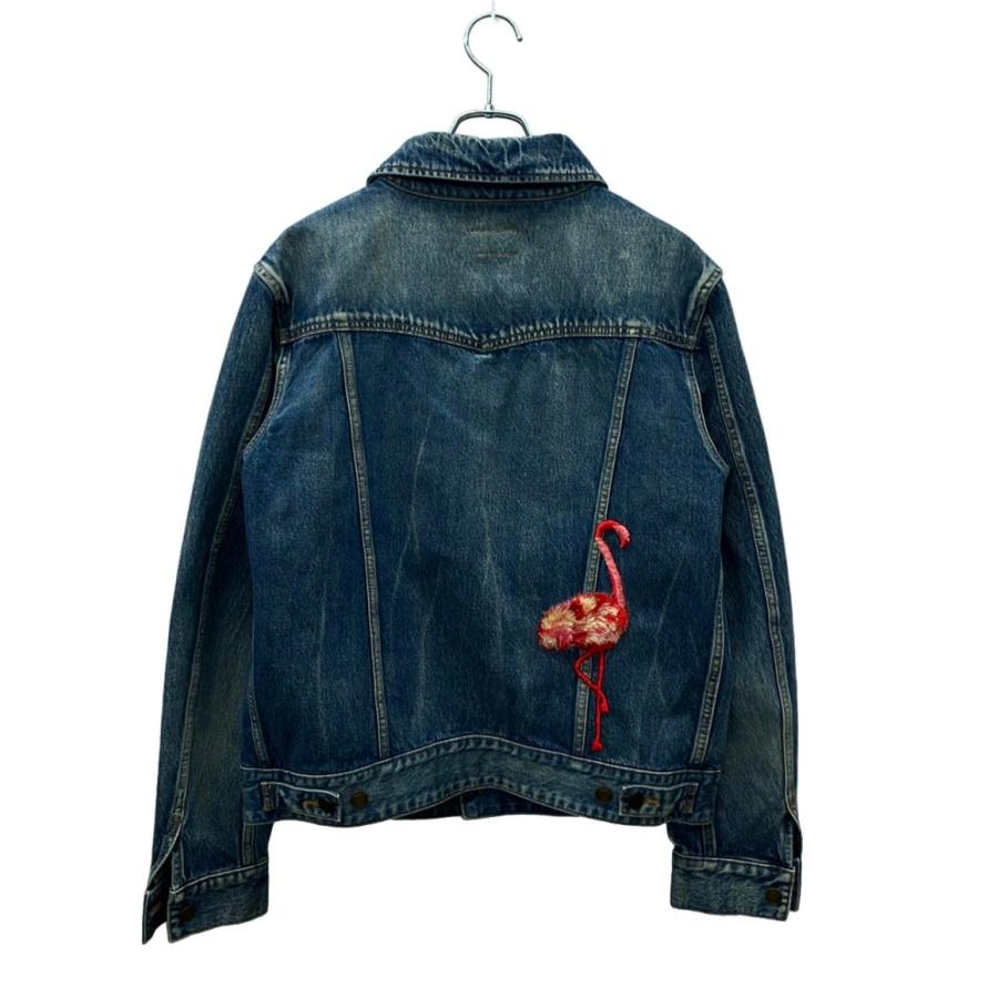 サンローラン デニムジャケット 2017AW ヴィンテージ加工 フラミンゴ