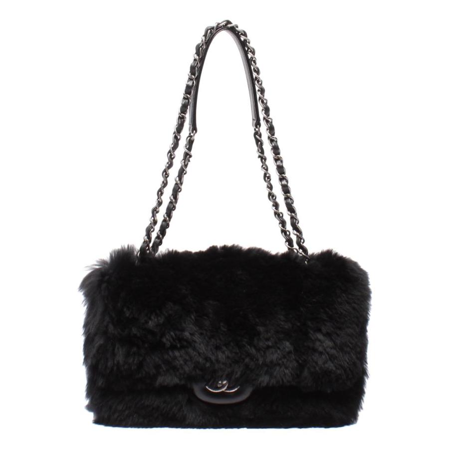 美品 シャネル チェーンショルダーバッグ シルバー金具 ファー