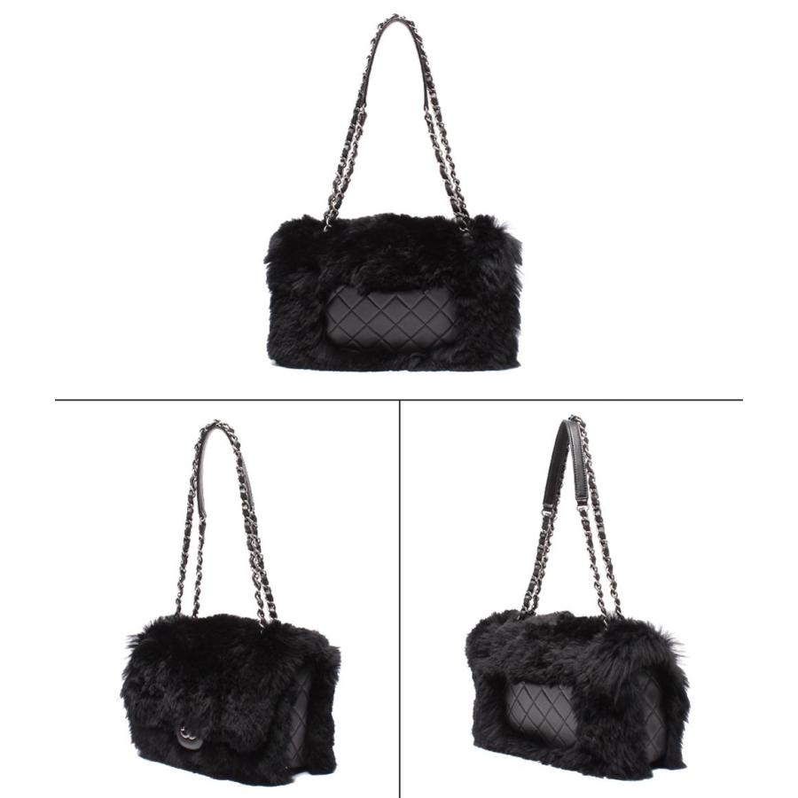美品 シャネル チェーンショルダーバッグ シルバー金具 ファー