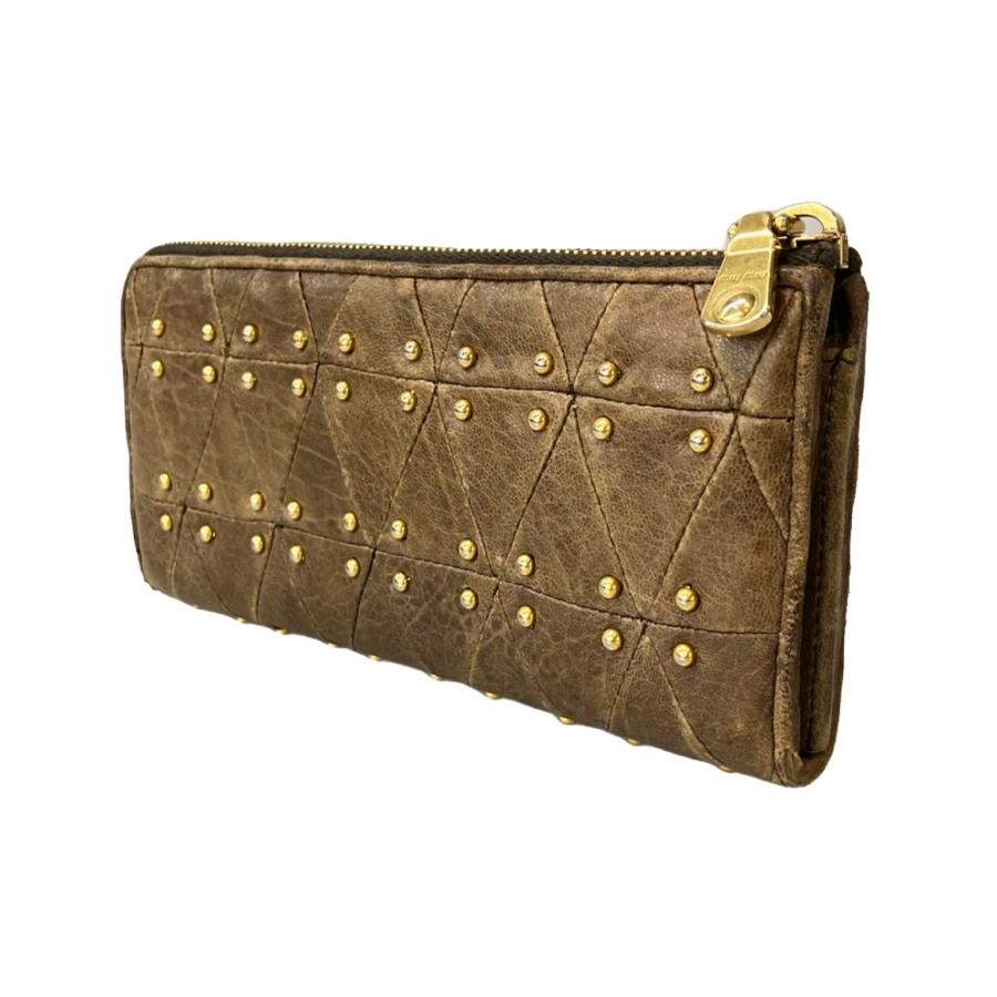 ミュウミュウ L字ファスナー長財布 スタッズ レディース MIUMIU 中古