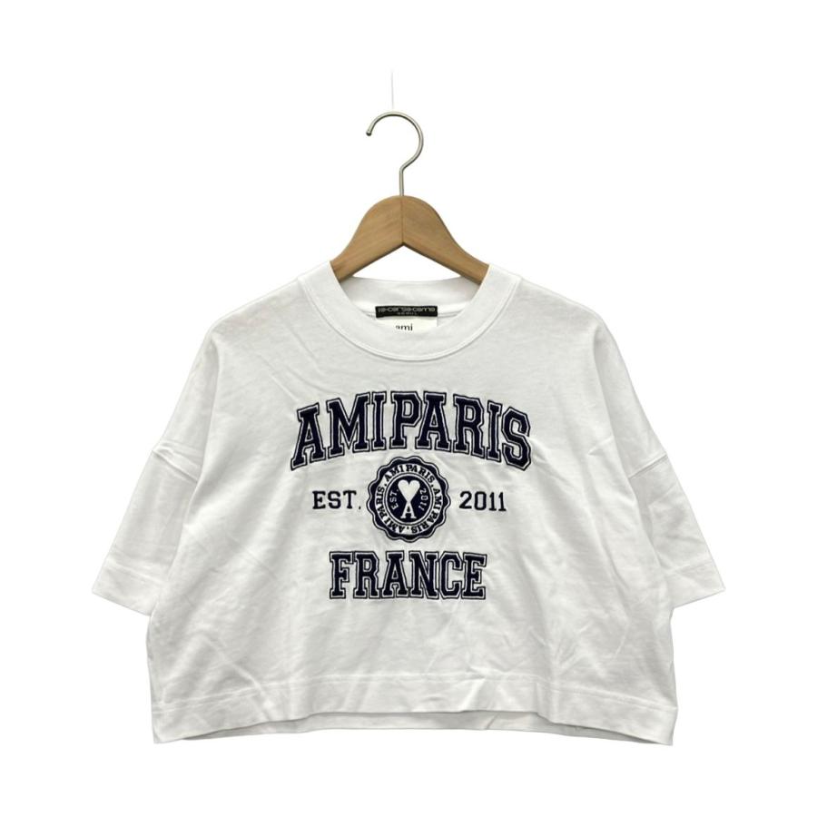 AMI Alexandre Mattiussi アミアレクサンドルマテュッシ フロントワンポイントロゴ刺繍 クルーネックTシャツカットソー ピンク レディース FTS356 美品 アミ アレクサンドル マテュッシ 半袖Tシャツ レディース SIZE S