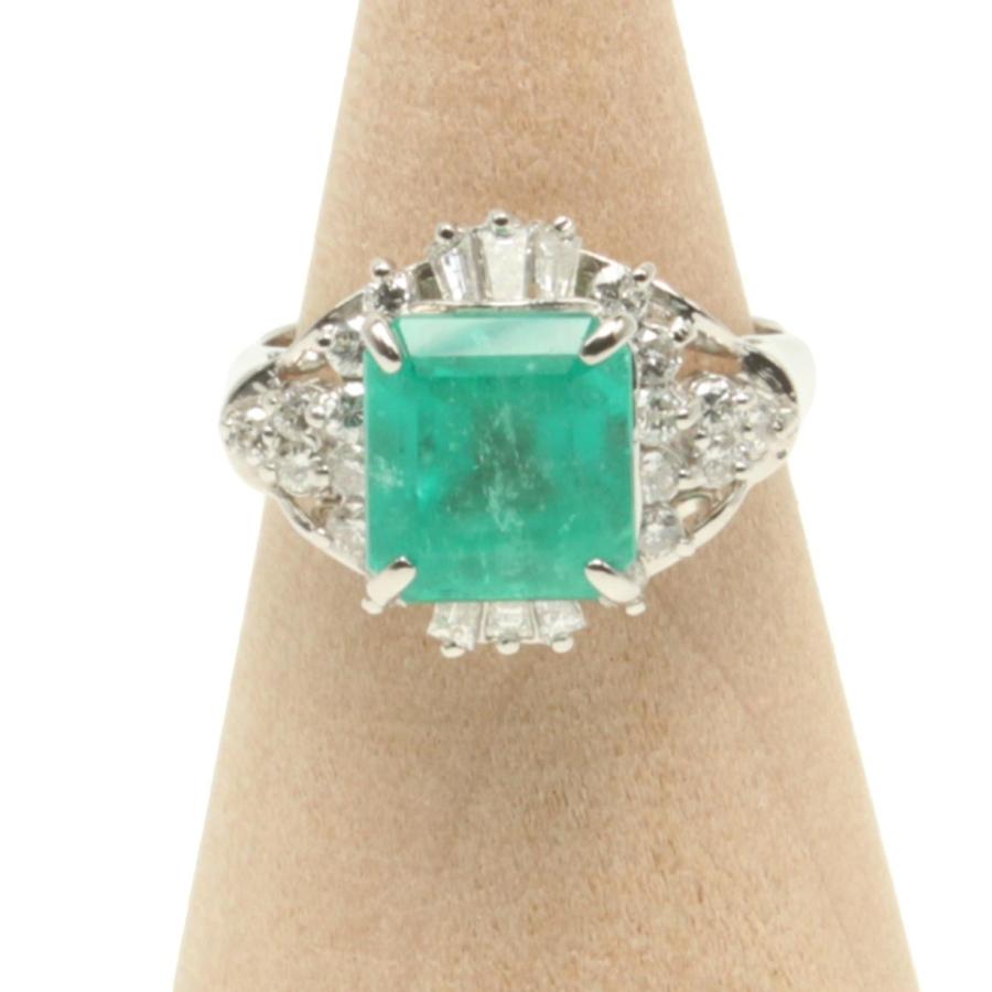 美品 リング 指輪 Pt900 エメラルド 2.79ct ダイヤ 0.51ct レディース 