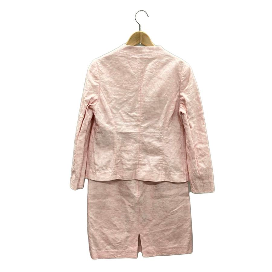シップス ノーカラー　スーツセットアップ アイボリー ピンク　リネン　38 M 美品 シップス リネン混ノーカラーショートジャケット バックスリット