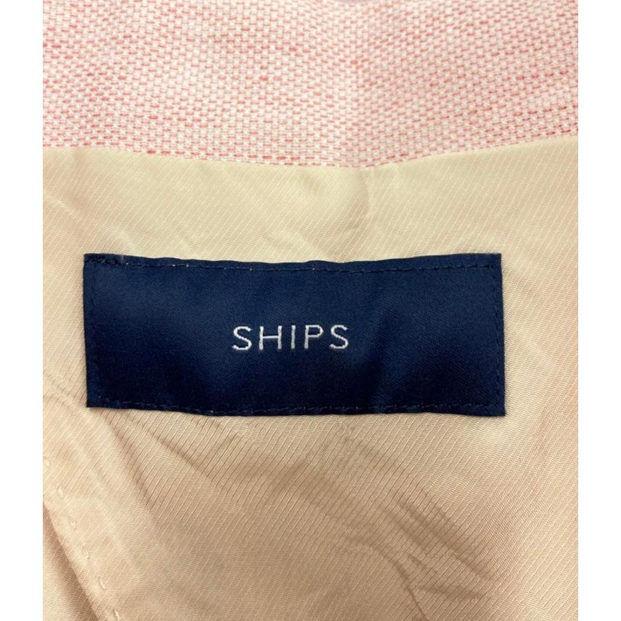 美品 シップス リネン混ノーカラーショートジャケット バックスリット
