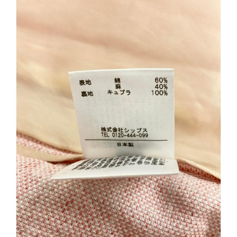 美品 シップス リネン混ノーカラーショートジャケット バックスリット