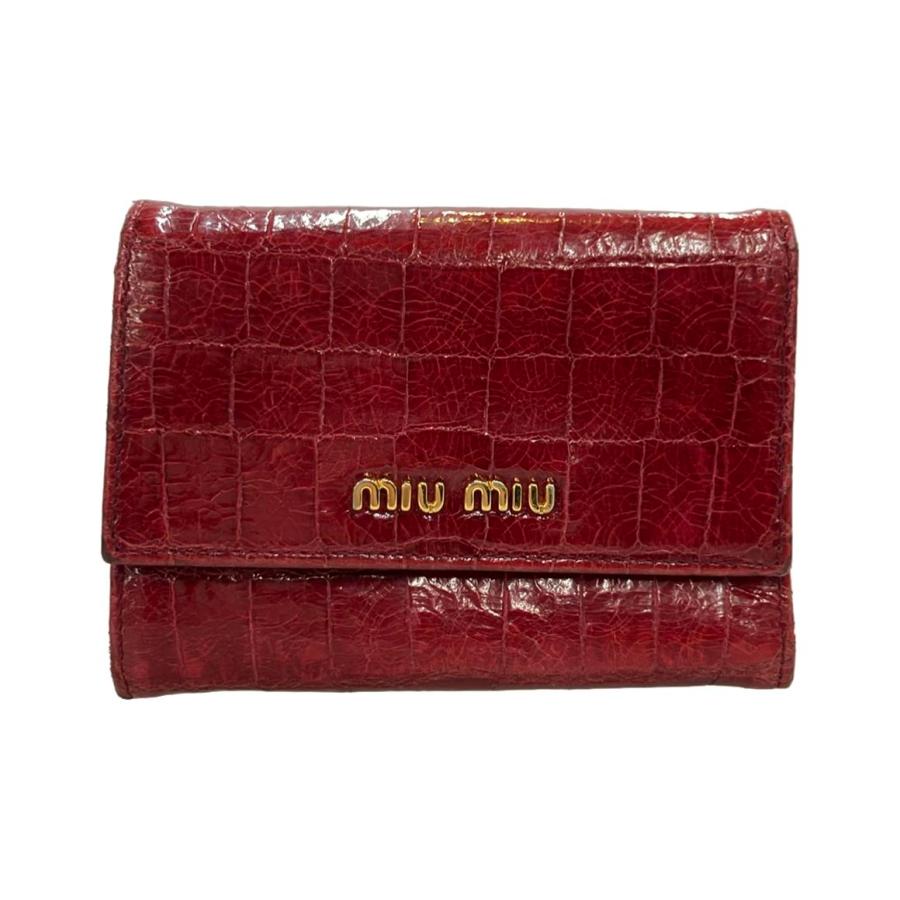 ミュウ 三つ折り財布 クロコ型押し レディース Miu 中古