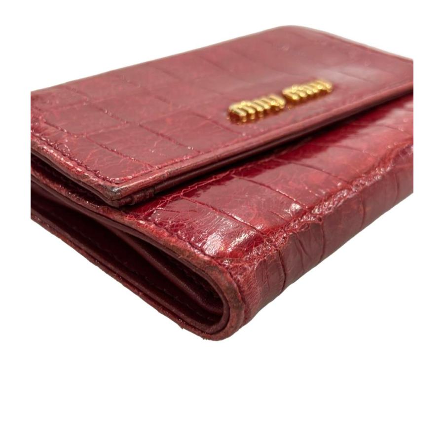 ミュウ 三つ折り財布 クロコ型押し レディース Miu 中古