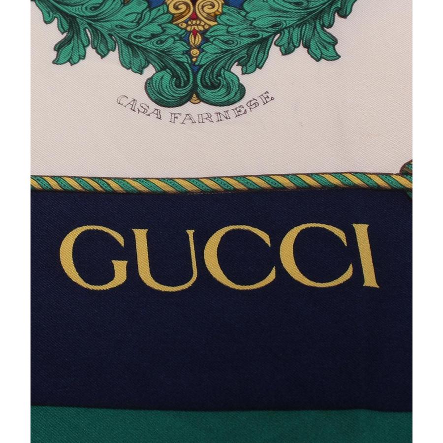 Gucci シルク100%スカーフ 中古品 グッチ スカーフ シルク100% 紋章 レディース メンズ GUCCI 中古