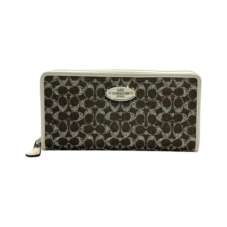 美品 コーチ ラウンドファスナー長財布 キャンバス ミニシグネチャー