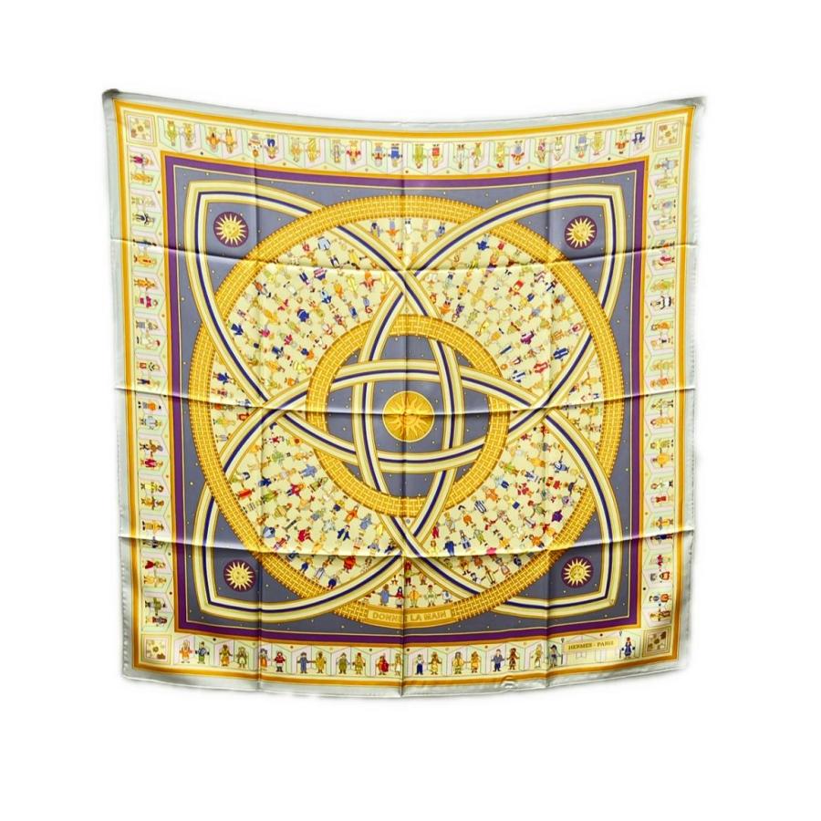 美品◇エルメス カレ90スカーフ DONNER LA MAIN シルク オレンジ 美品◇エルメス カレ90スカーフ DONNER LA MAIN シルク オレンジ