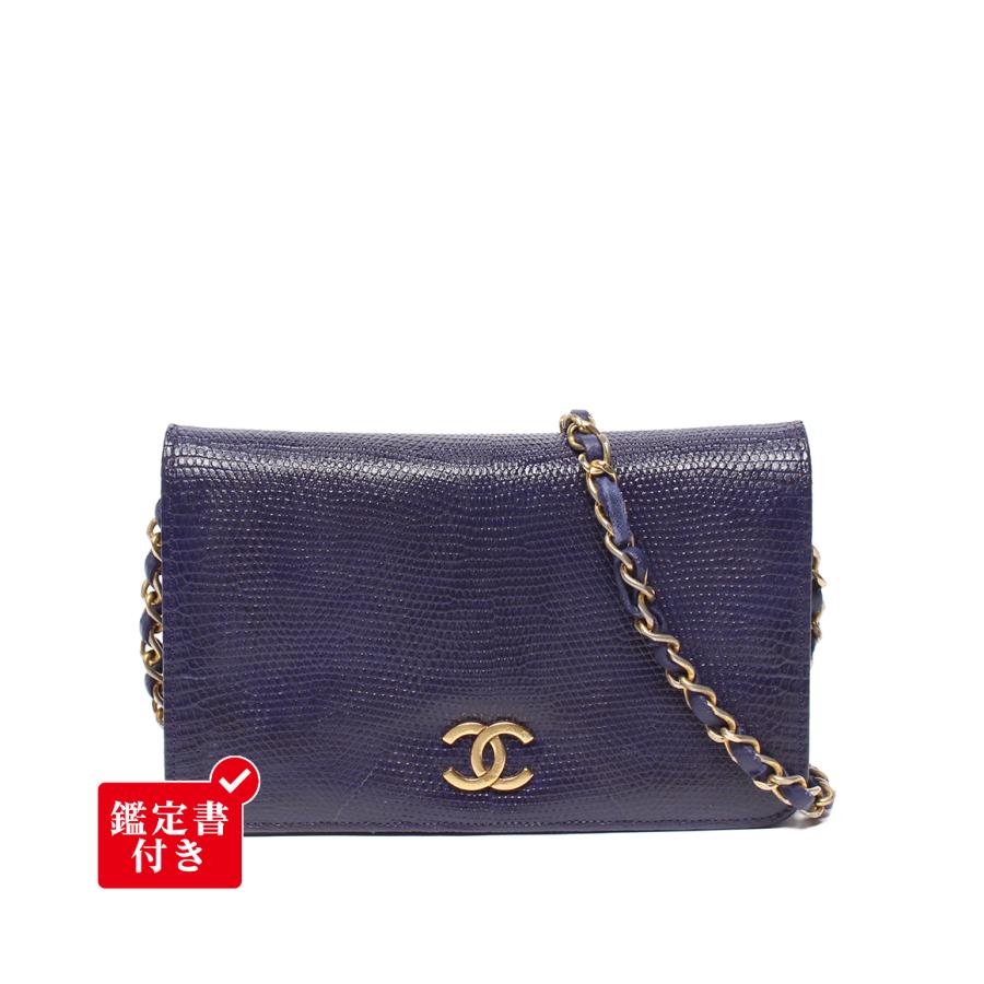 シャネル チェーンショルダバッグ 肩掛け ゴールド金具 リザード 0番台