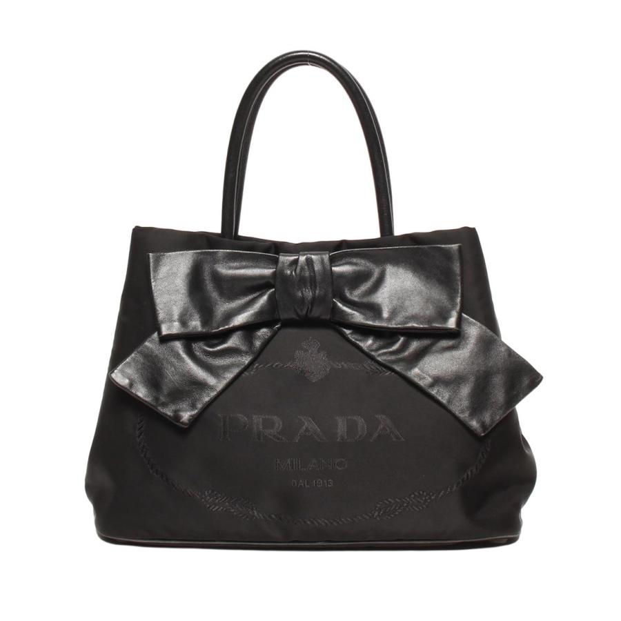 PRADAリボン付き黒トートバッグ プラダ(PRADA) 中古 ナイロン リボン トートバッグ | 通販・人気