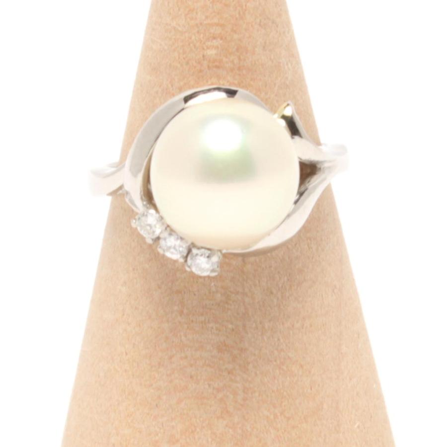 美品 リング 指輪 Pt900 パール 9.5mm ダイヤ 0.09ct レディース SIZE