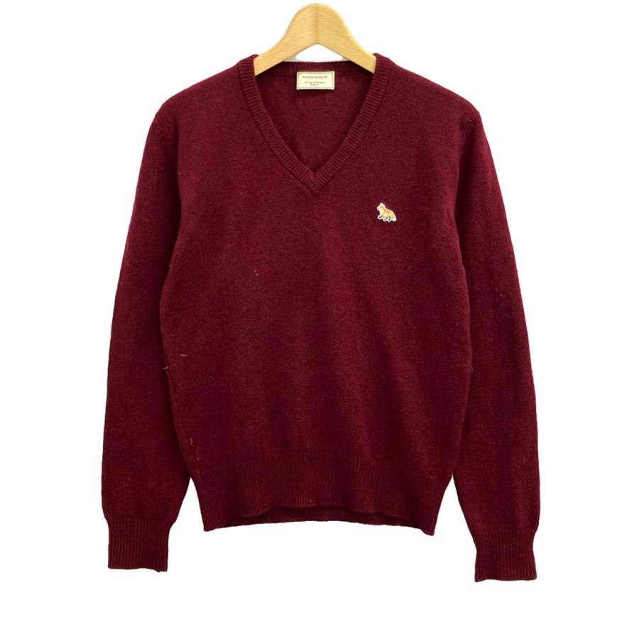 MAISON KITSUNÉ バーガンディ Vネックセーター M