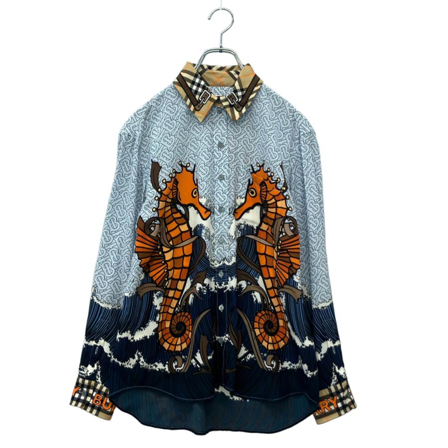 美品 バーバリー 長袖シャツ モノグラム タツノオトシゴ 8024587 レディース SIZE 36 (S) BURBERRY 美品 バーバリー 長袖シャツ モノグラム タツノオトシゴ 8024587
