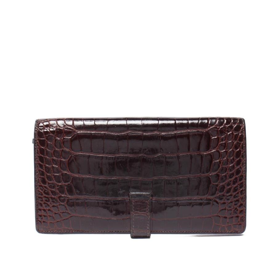 エルメス 長財布 ゴールド金具 アリゲーター クロコダイルレザー □P刻印 ベアン スフレ レディース メンズ HERMES 中古の画像