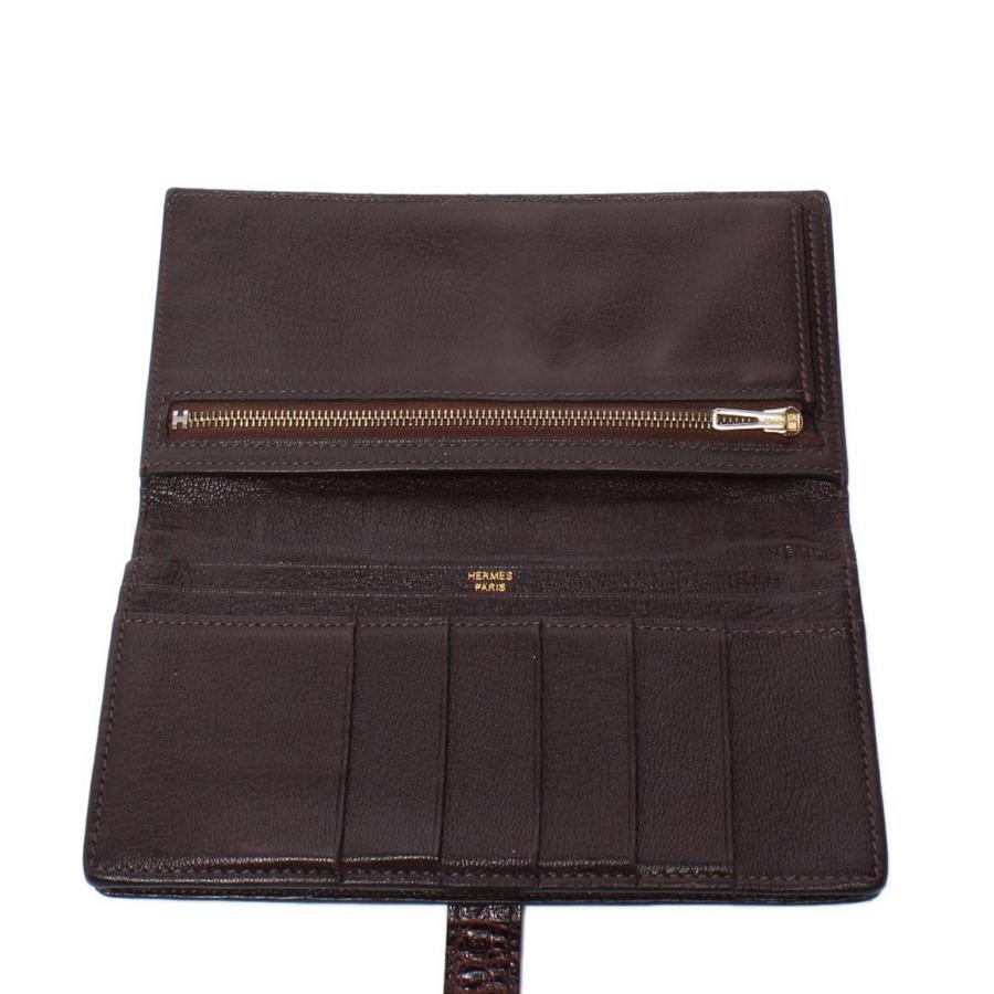 エルメス 長財布 ゴールド金具 アリゲーター クロコダイルレザー □P刻印 ベアン スフレ レディース メンズ HERMES 中古の画像