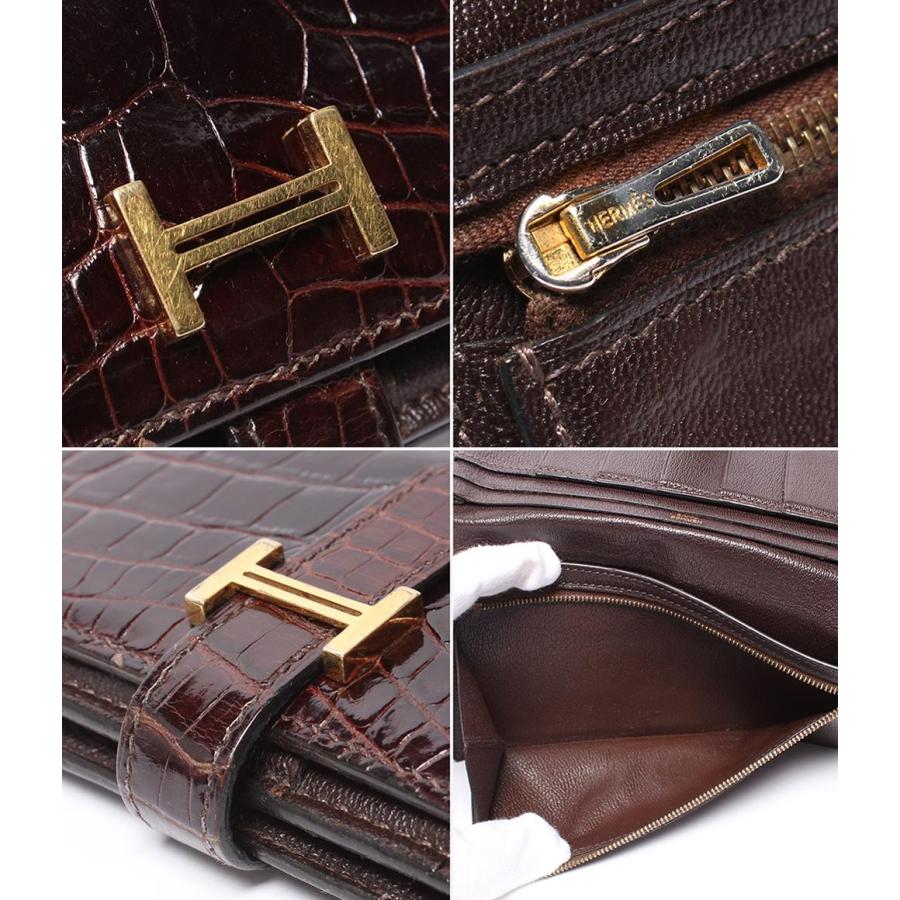 エルメス 長財布 ゴールド金具 アリゲーター クロコダイルレザー □P刻印 ベアン スフレ レディース メンズ HERMES エルメス 長財布 ゴールド金具 アリゲーター クロコダイルレザー □P