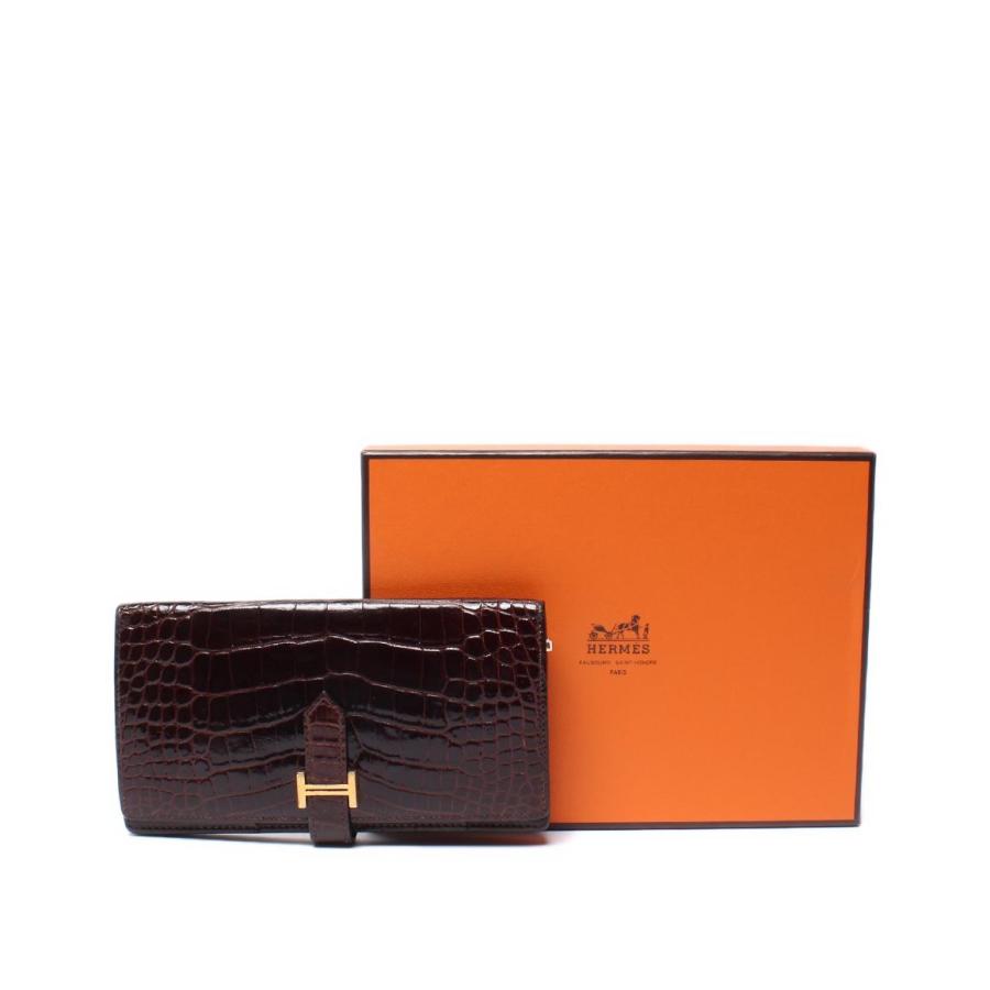 エルメス 長財布 ゴールド金具 アリゲーター クロコダイルレザー □P刻印 ベアン スフレ レディース メンズ HERMES エルメス 長財布 ゴールド金具 アリゲーター クロコダイルレザー □P