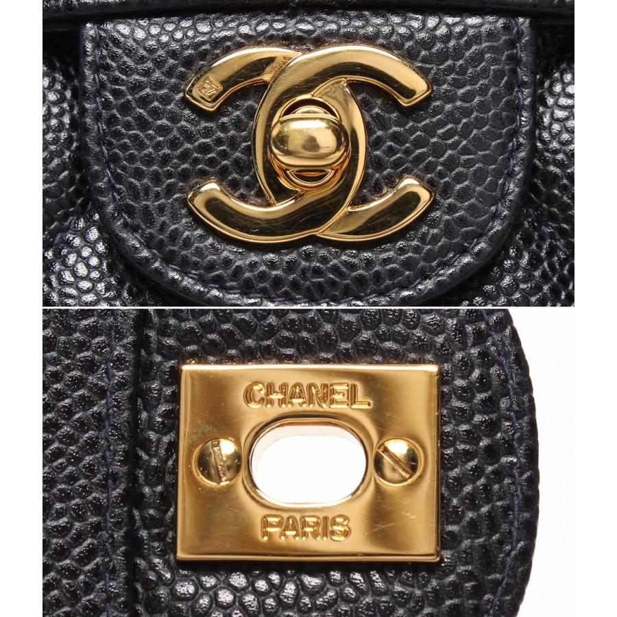 シャネル チェーンショルダーバッグ マトラッセ キャビアスキン ゴールド金具 ダブルチェーン 6番台 肩掛け レディース CHANEL 中古の画像