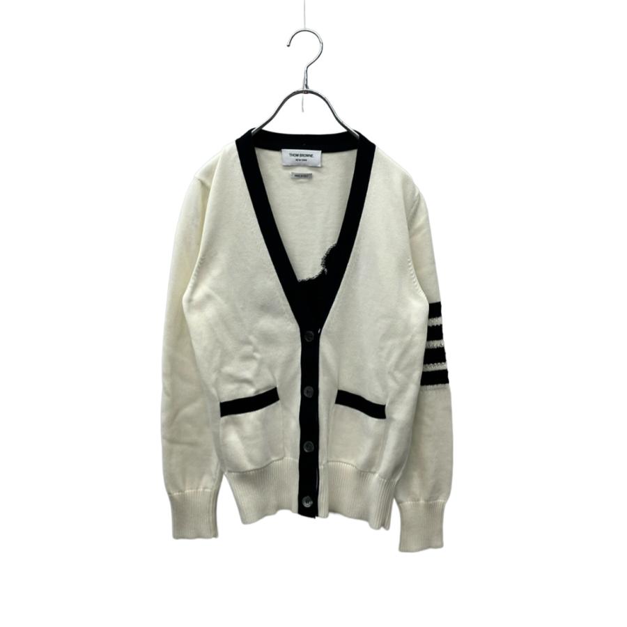 トムブラウン ニット カーディガン ワンポイント トリコロール 長袖 38 白 THOM BROWNE - トムブラウン ニット カーディガン ワンポイント