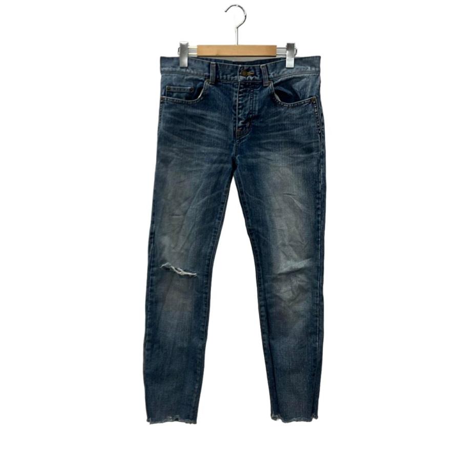 SAINT LAURENT サンローラン ダメージデニム インディゴ サンローラン デニムパンツ ダメージ加工 カットオフ スキニー 483059