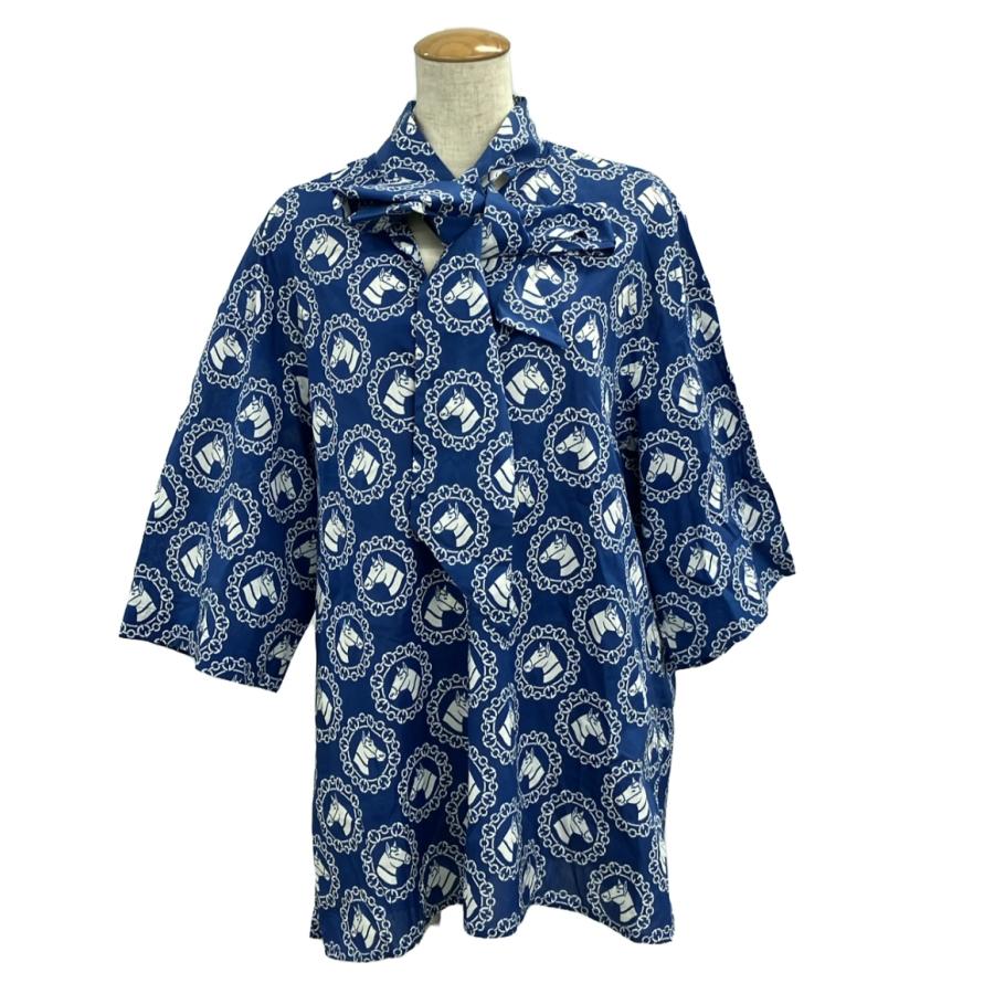 美品 グッチ 半袖リボンブラウス 乗馬プリントシャツ レディース SIZE 