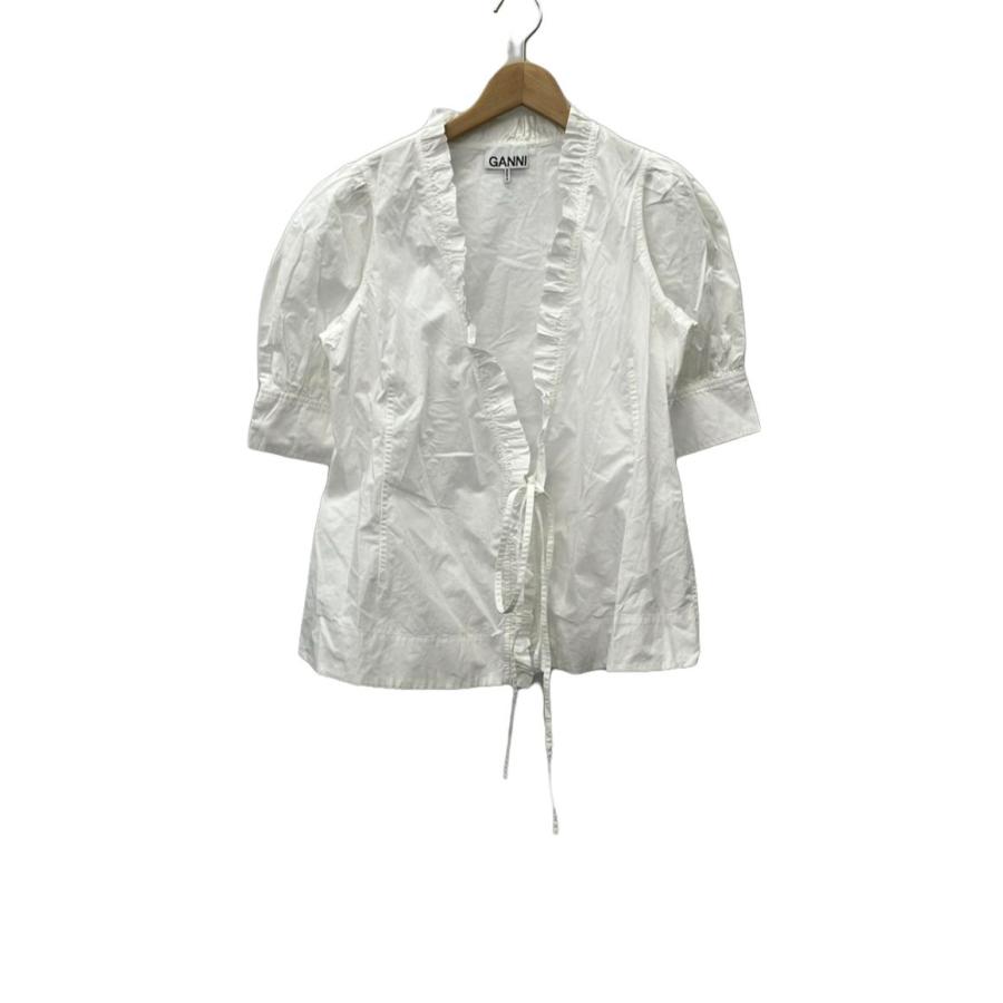 シャツ/ブラウス(半袖/袖なし) GANNI Cotton poplin shirt ガニー 半袖ブラウス コットンポプリン ハーフスリーブ レディース