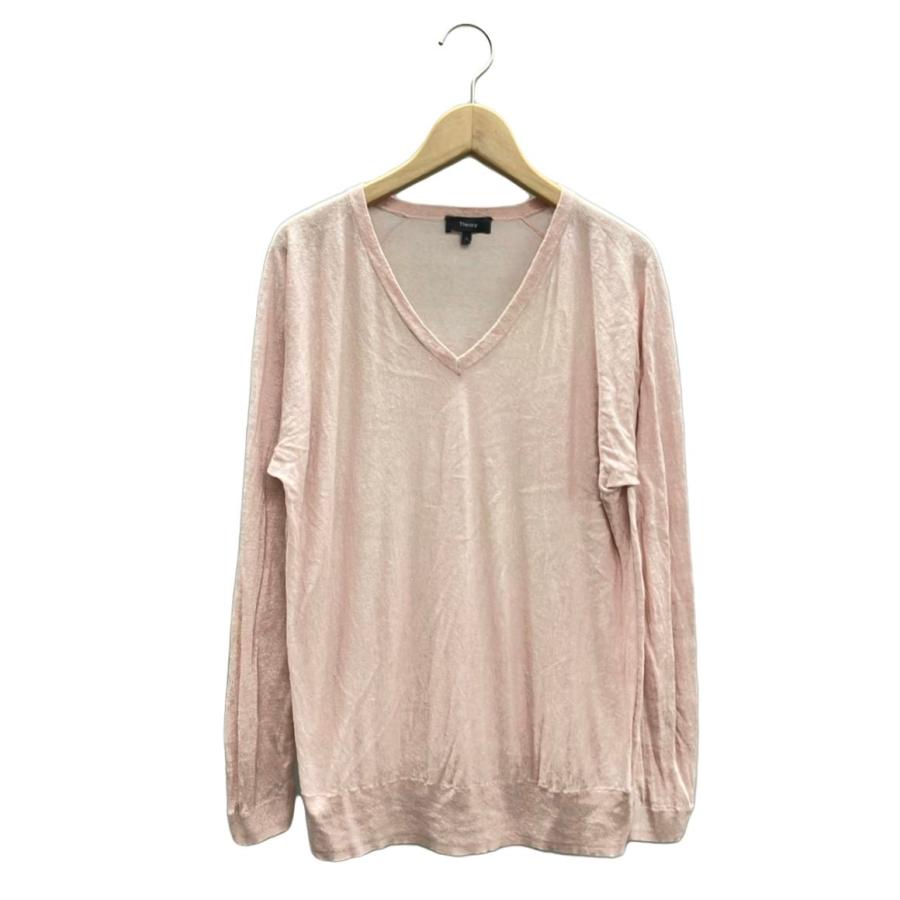 美品 セオリー リネン混Vネックニットセーター 薄手 レディース SIZE S 