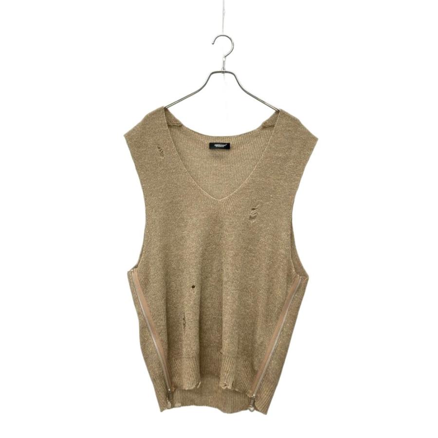 UNDERCOVER ブラウン ニットベスト Vネック アンダーカバー 美品 アンダーカバー ジュン タカハシ サイドジップ ダメージ加工