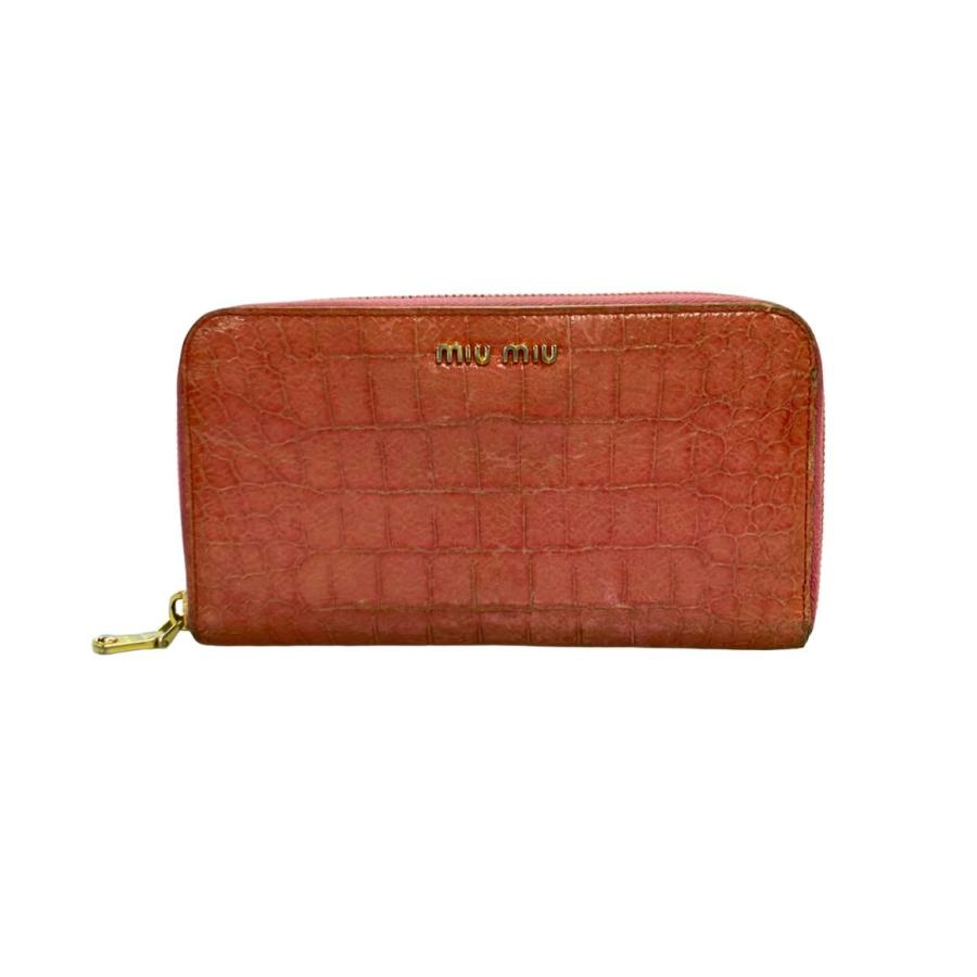 ミュウ ラウンドファスナー長財布 クロコ型押し レディース Miu 中古