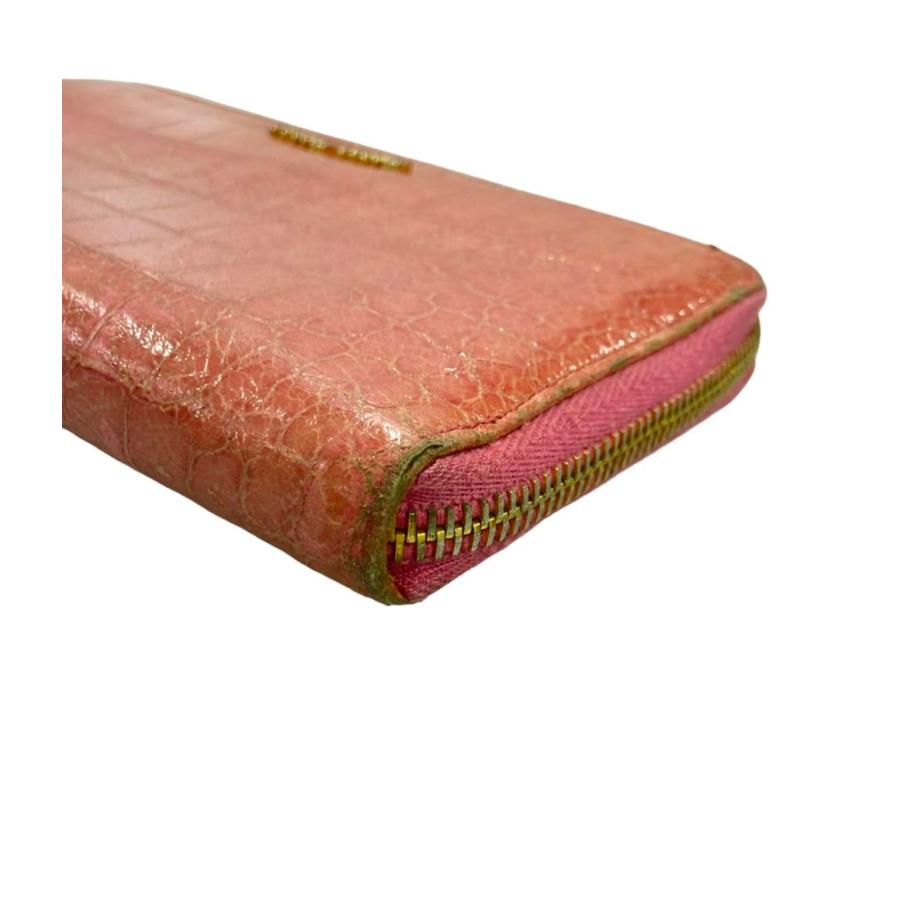 ミュウ ラウンドファスナー長財布 クロコ型押し レディース Miu 中古