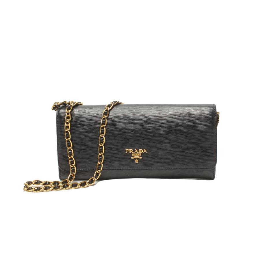 プラダ PRADA VITTELLO MOVE TR ラウンド長財布 財布 レザー レディース ブラック系 【中古】 PRADA（プラダ） VITTELLO MOVE TR ブランドオフ レザー ラウンド長