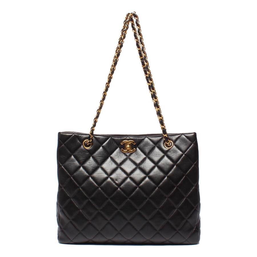シャネル マトラッセ チェーンショルダー トートバッグ レザー 革 黒 金 CHANEL シャネル マトラッセ ココマーク チェーンショルダー