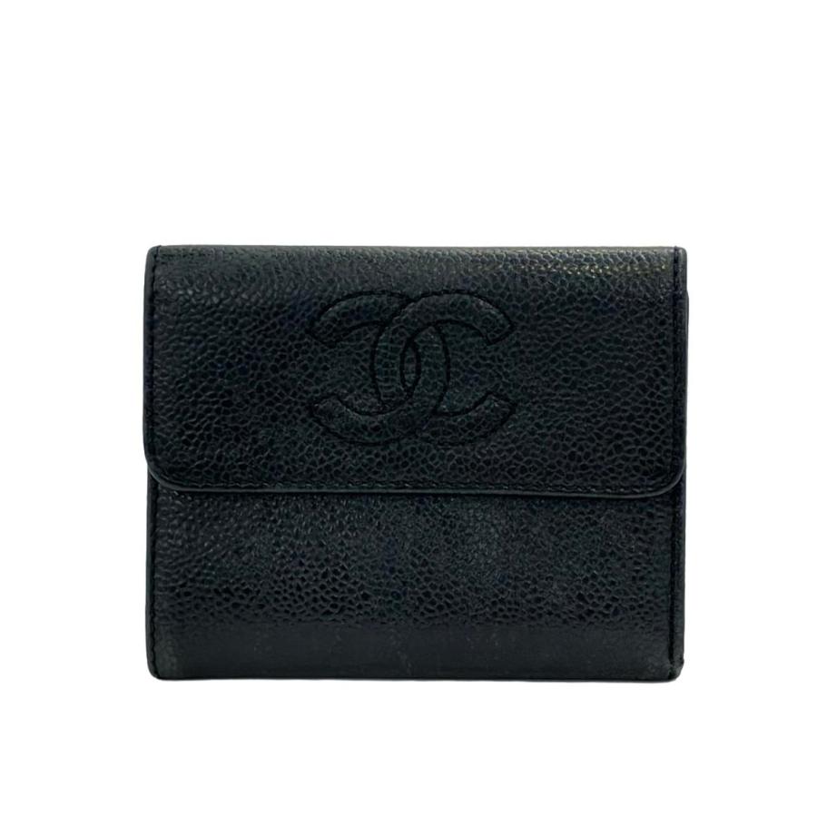 シャネル 三つ折り財布 ココマーク キャビアスキン レディース