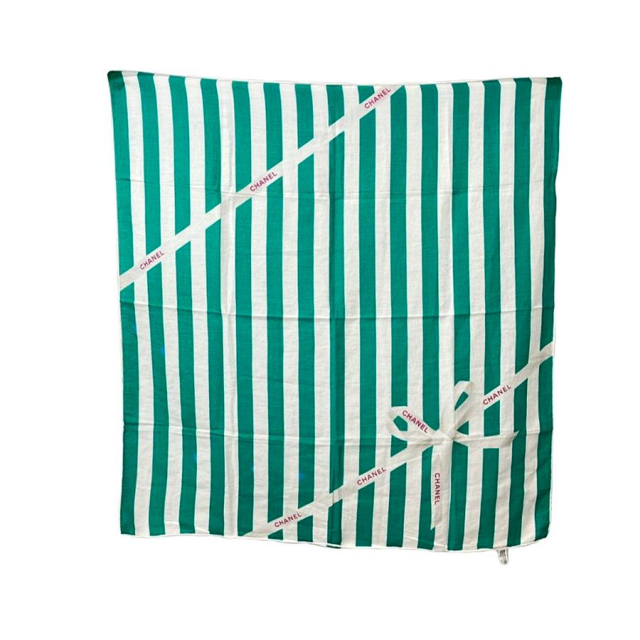 CHANEL シルバー ストライプ スカーフ